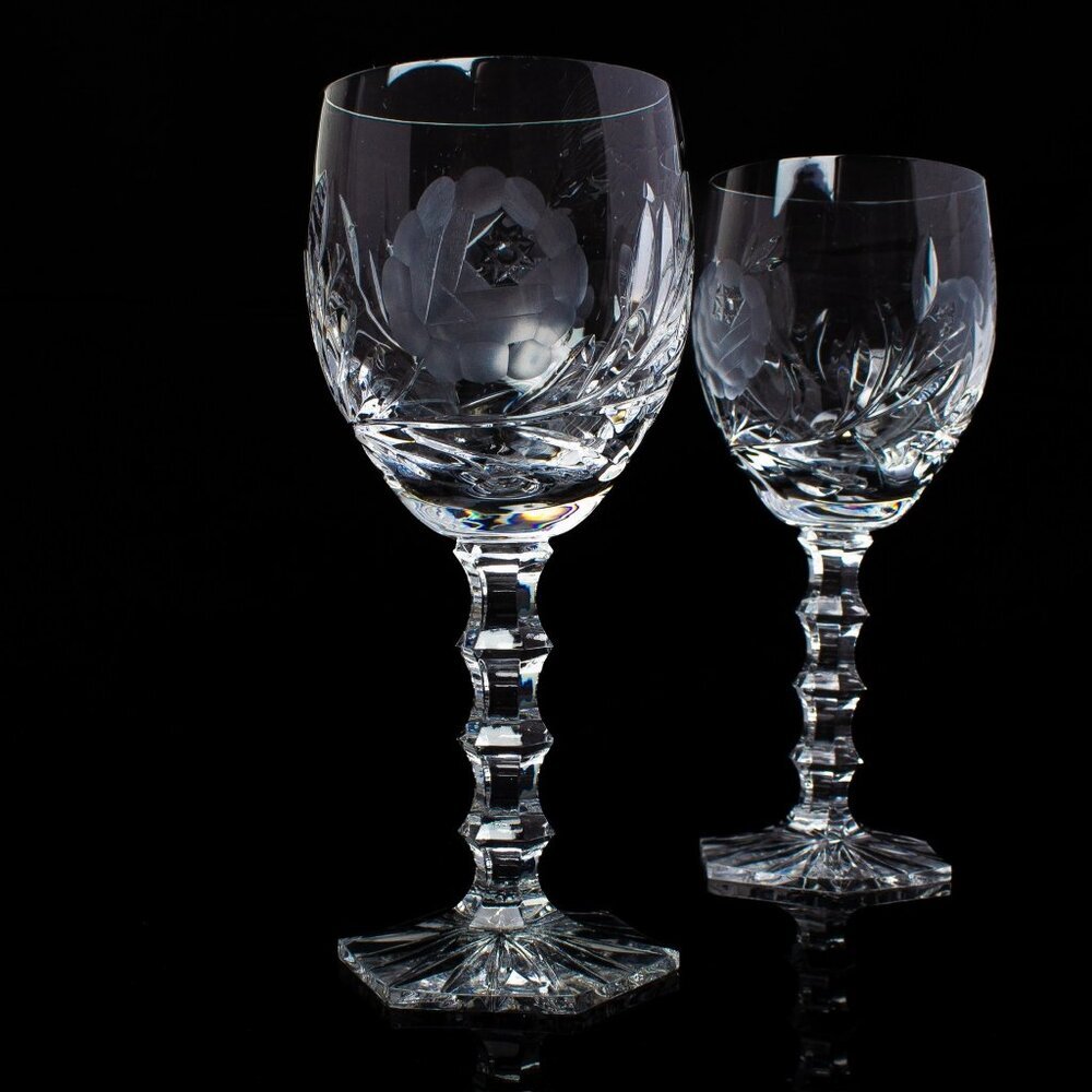 Crystal Wine Glasses | Beautifully Etched with Floral Designs | Set of 2 - Picture 7 of 8